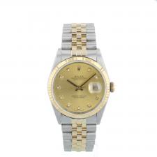 Gents Rolex Datejust 16233 18ct Yellow Gold Stainless Steel case with Champagne Diamond Set dial