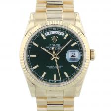 Gents Rolex Day Date 118238 18ct Yellow Gold case with Green dial