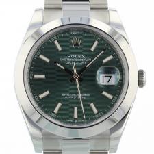 Gents Rolex Datejust 41 126300 Steel case with Mint Green  Fluted Motif dial