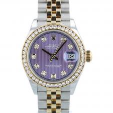 Ladies Rolex Datejust 28 279383RBR 18ct Yellow Gold Stainless Steel case with Lavender Diamond dial