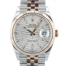 Gents Rolex DateJust 36 126231 18ct Rose Gold Stainless Steel case with Silver Fluted Motif dial