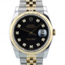 Gents Rolex Datejust 36 116233 18ct Yellow Gold   Stainless Steel case with Black Diamond Set  dial