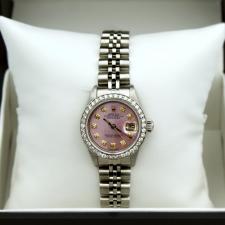 Ladies Rolex Oyster Perpetual Date 79160 Stainless Steel case with Pink MOP Diamond dial