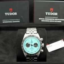 Gents Tudor Black Bay Chrono 79360N Steel case with Flamingo Blue dial