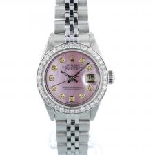 Ladies Rolex Oyster Perpetual Date 79160 Stainless Steel case with Pink MOP Diamond dial