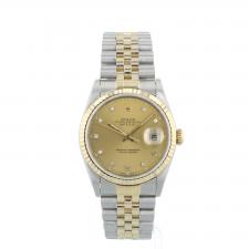 Gents Rolex Datejust 16233 18ct Yellow Gold Stainless Steel case with Champagne Diamond Set dial