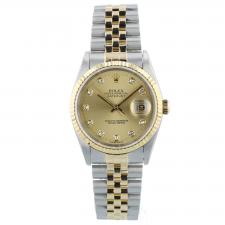 Gents Rolex DateJust 16233 18ct Yellow Gold Stainless Steel case with Champagne Diamond Set dial