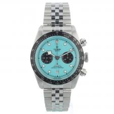 Gents Tudor Black Bay Chrono 79360N Steel case with Flamingo Blue dial