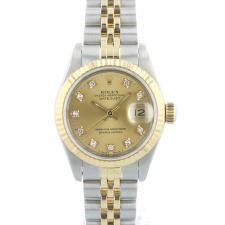 Ladies Rolex DateJust 69173 18ct Yellow Gold Stainless Steel case with Champagne Diamond Set dial
