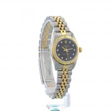 Ladies Rolex Oyster Perpetual 76193 18ct Yellow Gold case with Black Diamond Set dial