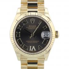 Ladies Rolex DateJust 31 278278 18ct Yellow Gold case with Dark Grey Diamond Set dial
