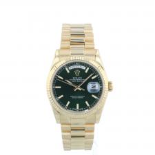 Gents Rolex Day Date 118238 18ct Yellow Gold case with Green dial