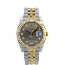 Gents Rolex Datejust 36 116233 18ct Yellow Gold   Stainless Steel case with Grey   Diamond dial