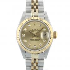 Ladies Rolex DateJust 69173 18ct Yellow Gold Stainless Steel case with Champagne Diamond Set dial