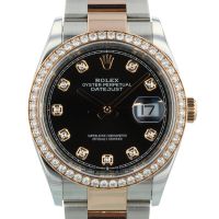 Gents Rolex Datejust 36 126281RBR 18ct Rose Gold   Stainless Steel case with Black Diamond Set  dial