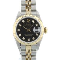 Ladies Rolex DateJust 69173 18ct Yellow Gold   Stainless Steel case with Black Diamond Set  dial