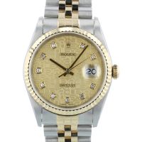 Gents Rolex DateJust 16233 18ct Yellow Gold Stainless Steel case with Champagne Jubilee Diamond dial