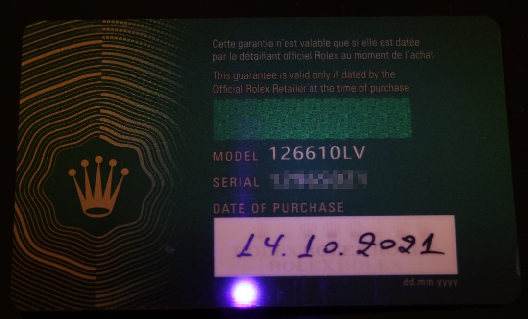 Rolex Warranty Card back including hologram strip